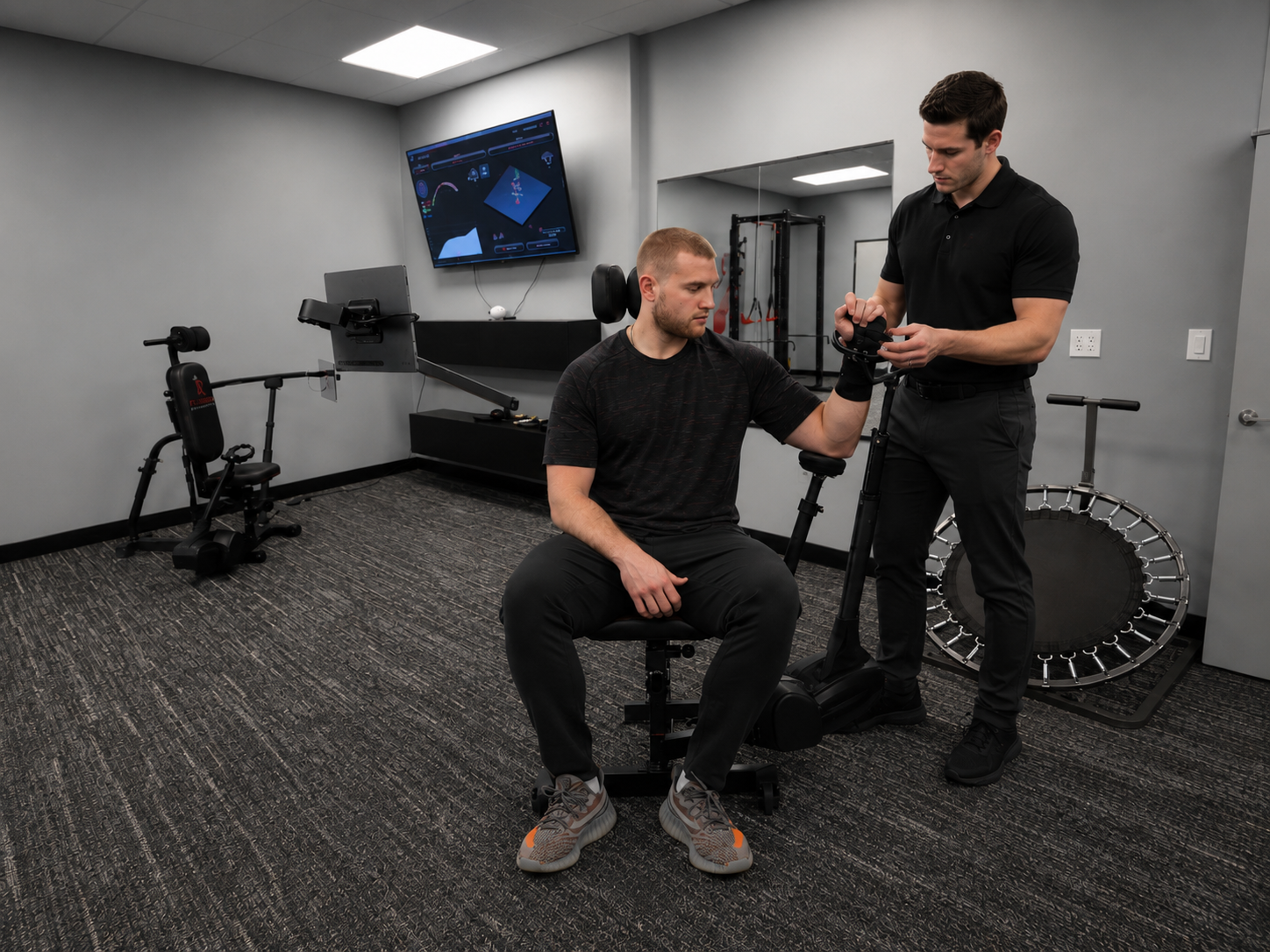 TKM Labs physical therapist guiding a new patient through their first Humero Tech C1 assessment