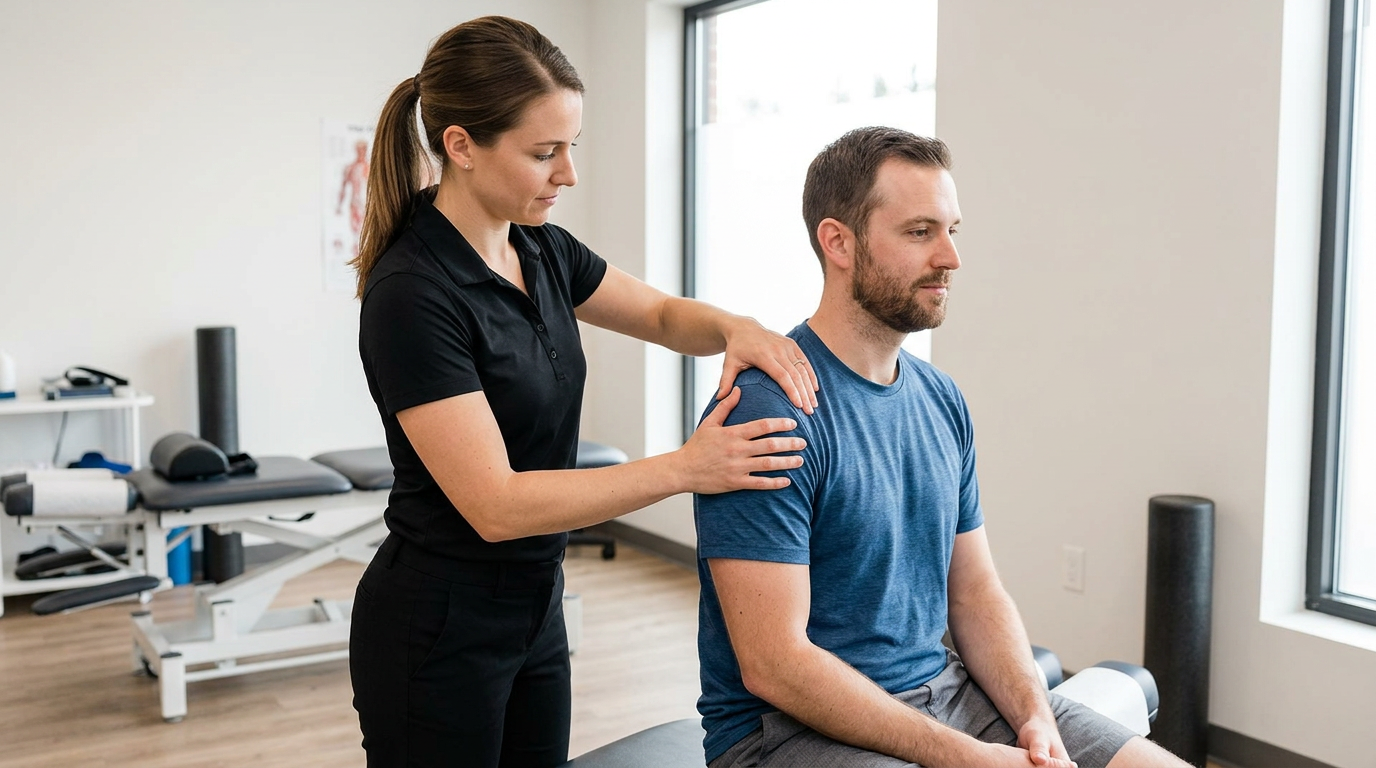 Doctor of Physical Therapy explaining the first visit plan to a new patient