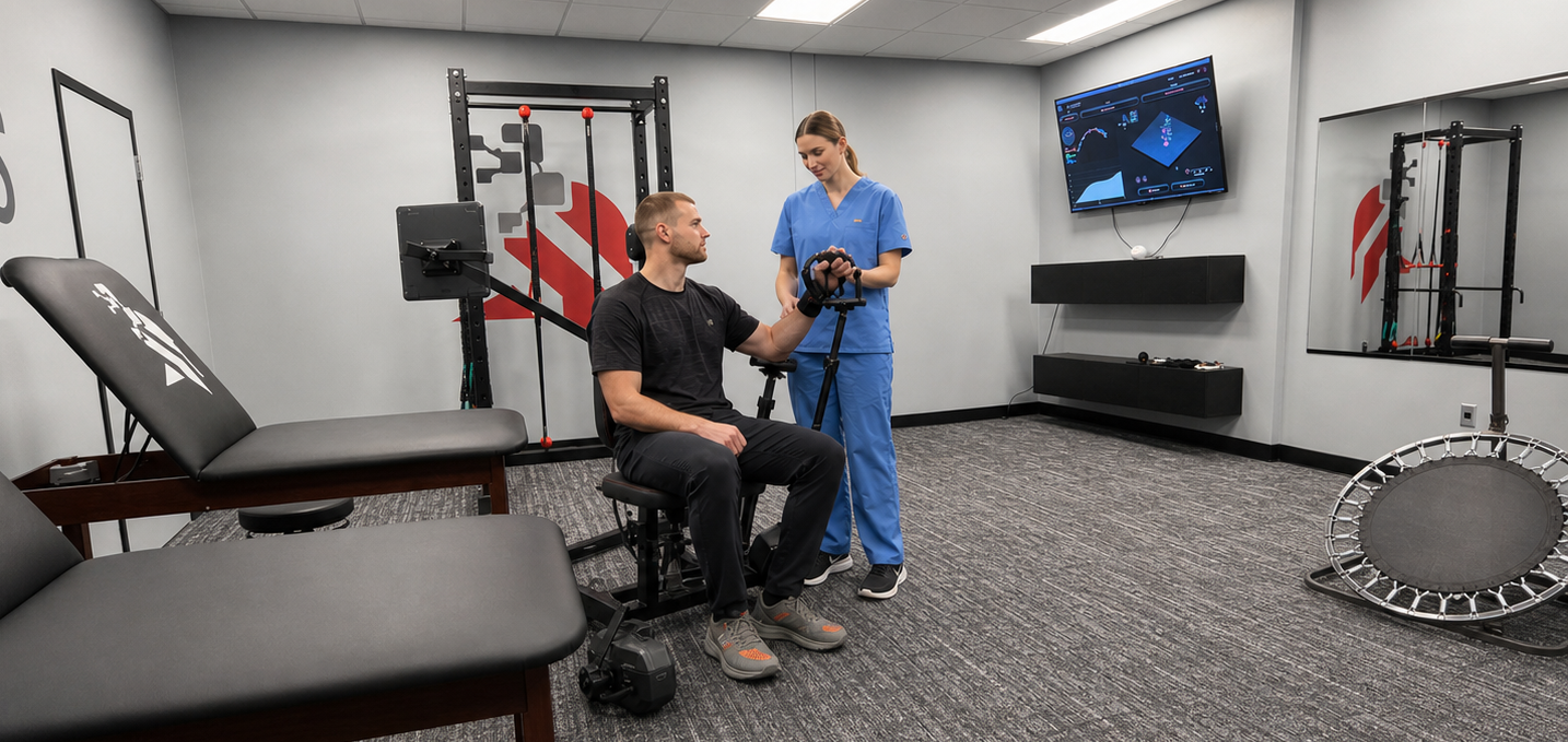 Post-surgical shoulder rehabilitation session at TKM Labs in Salt Lake City